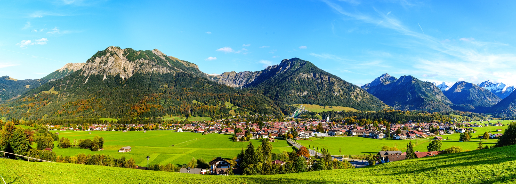 Panorama view on Obersdorf in Allgau, Bavaria, Bayern,  Germany.