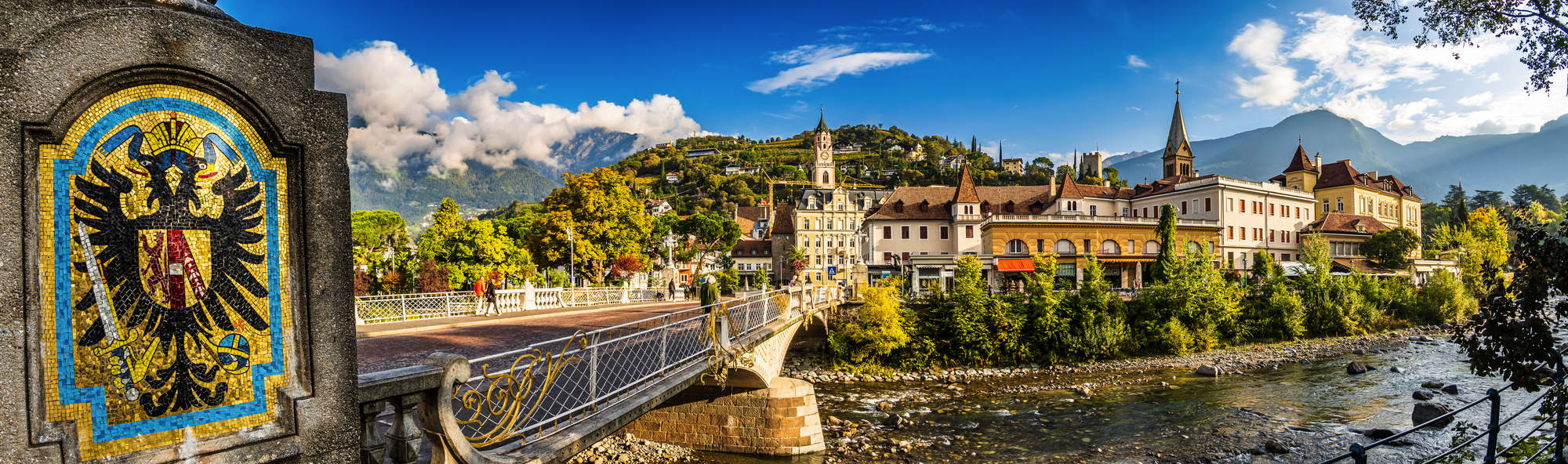 historic buildings at the old town of Meran in italy