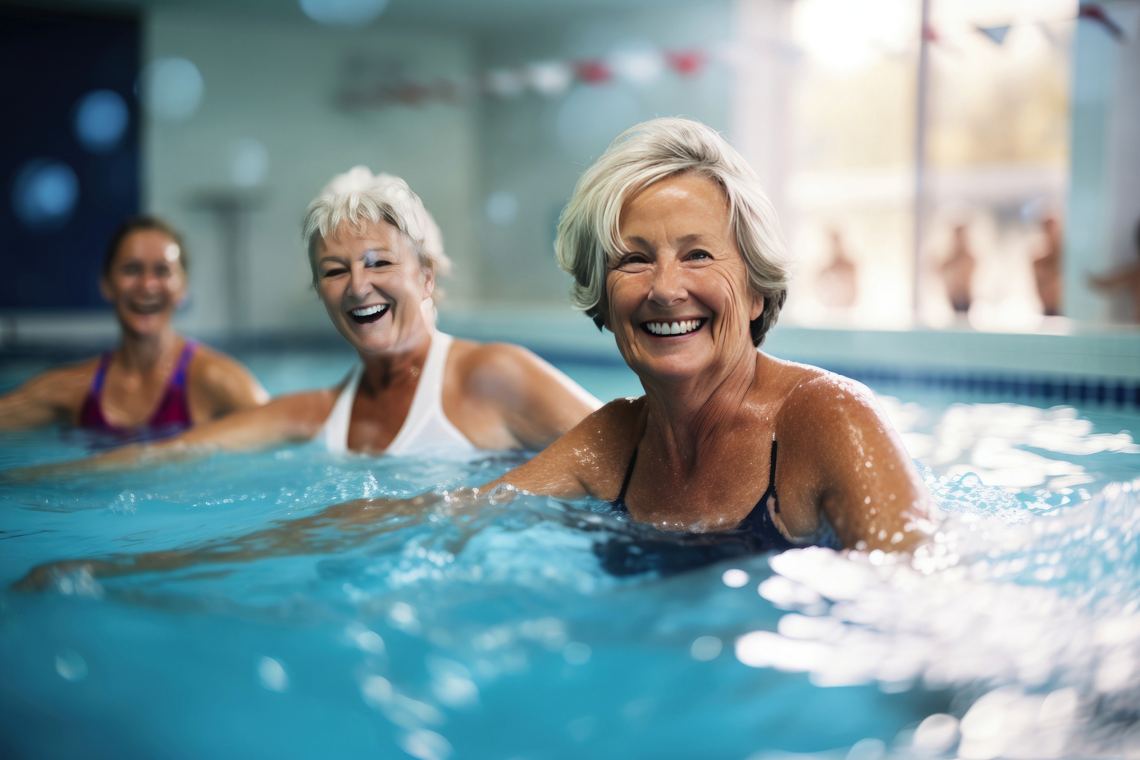 aktive Seniorinnen schwimmen und fördern ihr Wohlbefinden und Vitalität